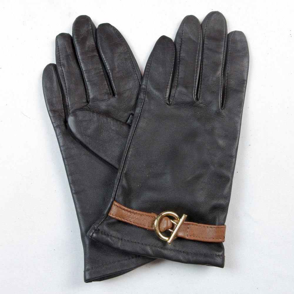Preston & York Black and Tan Leather Driving Gloves, Equestrian, Sz L Large